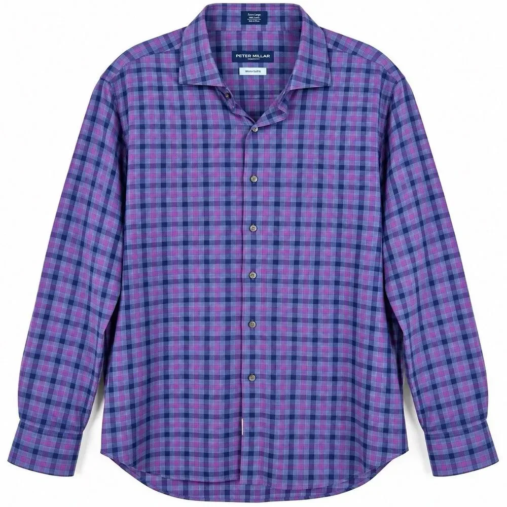 Peter Millar Winter Soft Twill Collection Shirt Mens XL Purple Blue Plaid Preppy